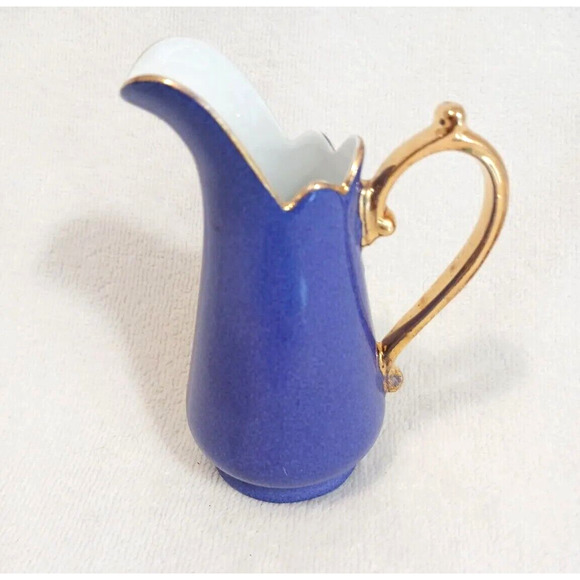 J. Godinger & Co. Antique Blue 14k Gold Leaf Handle Cream Pitcher RARE COLLECT! - Picture 2 of 11